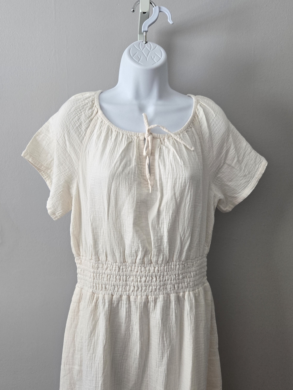 Pact Cream Short-Sleeve Smocked-Waist Midi Dress - Picture 3 of 5